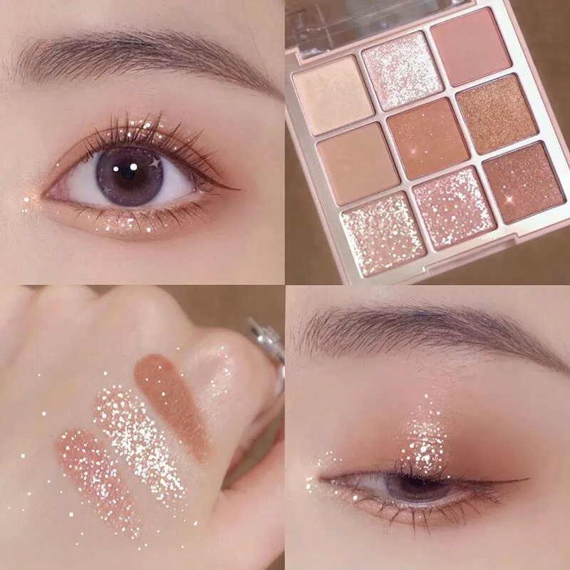Korean Fashion Matte Eye Shadow 9 Palace Grid Colors Makeup Pearlescent Glitter Board Milk Tea Plate Eyeshadow  Cosmetic