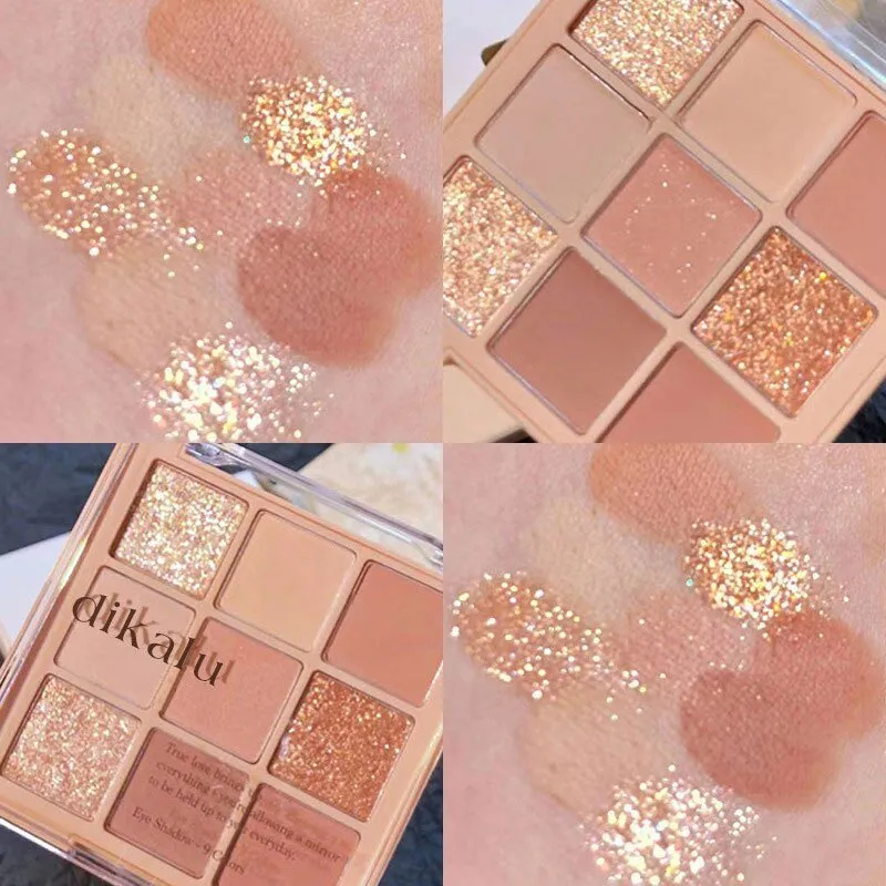 Korean Fashion Matte Eye Shadow 9 Palace Grid Colors Makeup Pearlescent Glitter Board Milk Tea Plate Eyeshadow  Cosmetic