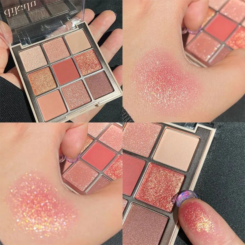 Korean Fashion Matte Eye Shadow 9 Palace Grid Colors Makeup Pearlescent Glitter Board Milk Tea Plate Eyeshadow  Cosmetic