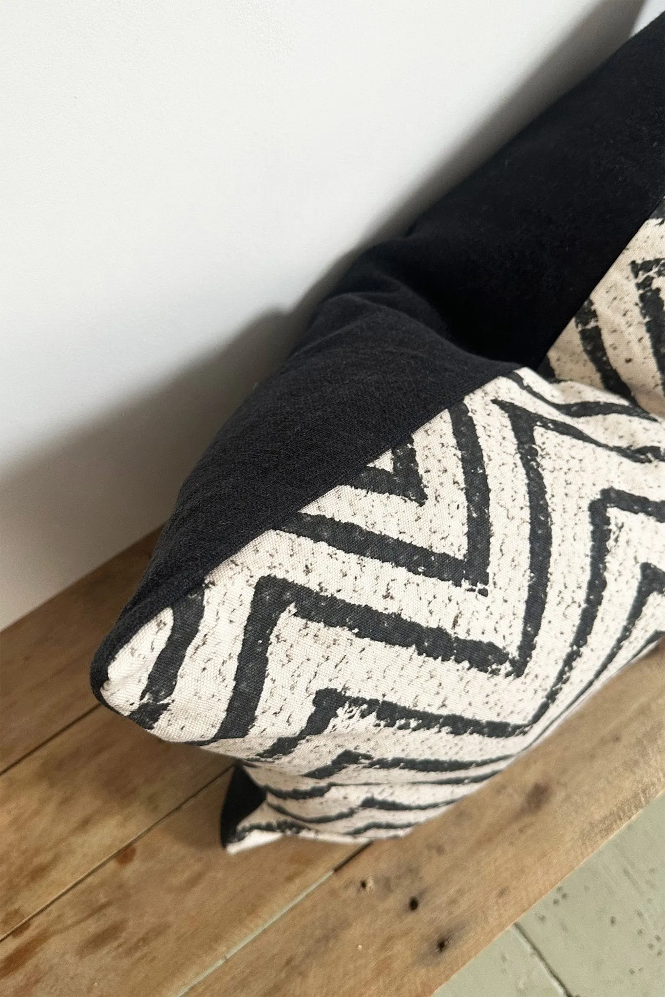 Large Black and Cream Chevron Cushion Cover in Cotton and Linen