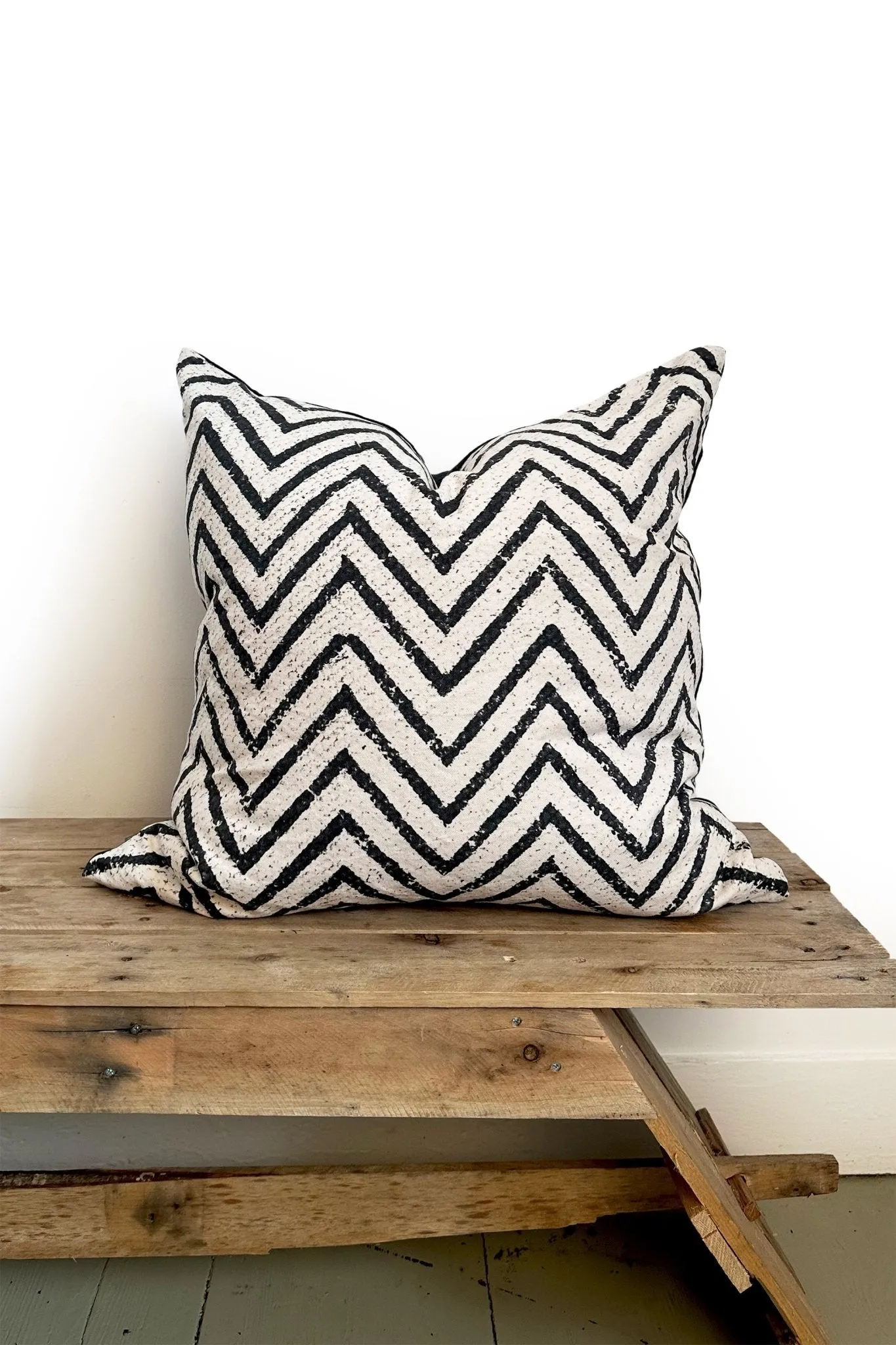 Large Black and Cream Chevron Cushion Cover in Cotton and Linen