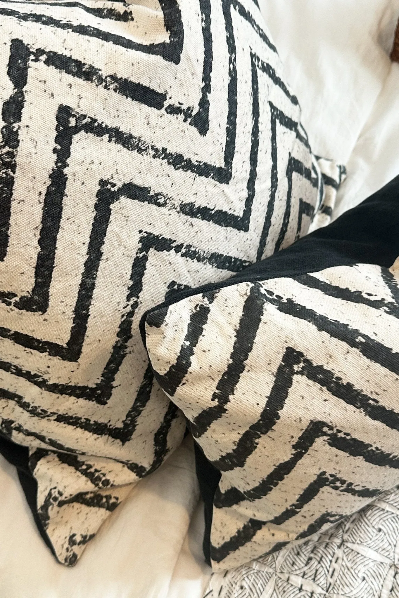 Large Black and Cream Chevron Cushion Cover in Cotton and Linen