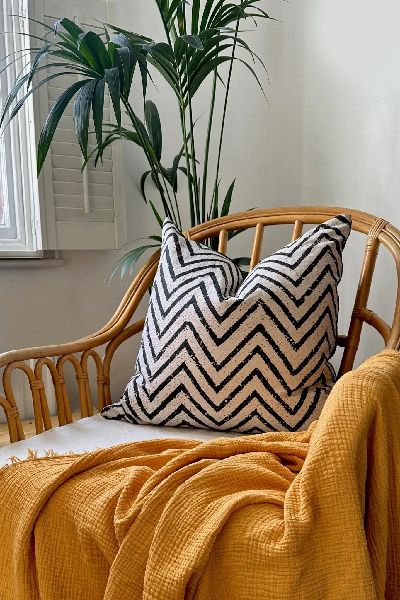 Large Black and Cream Chevron Cushion Cover in Cotton and Linen