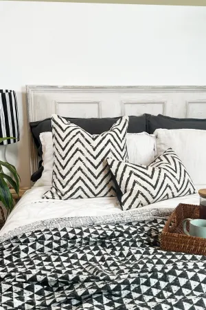 Large Black and Cream Chevron Cushion Cover in Cotton and Linen