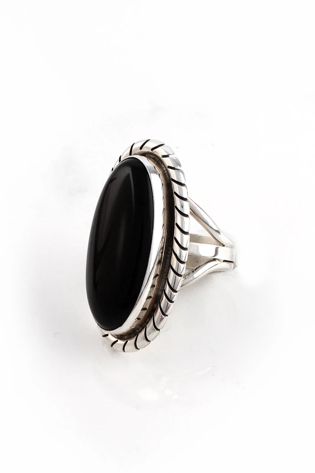 Large Oval Black Onyx Navajo Ring (Size 8 ½)
