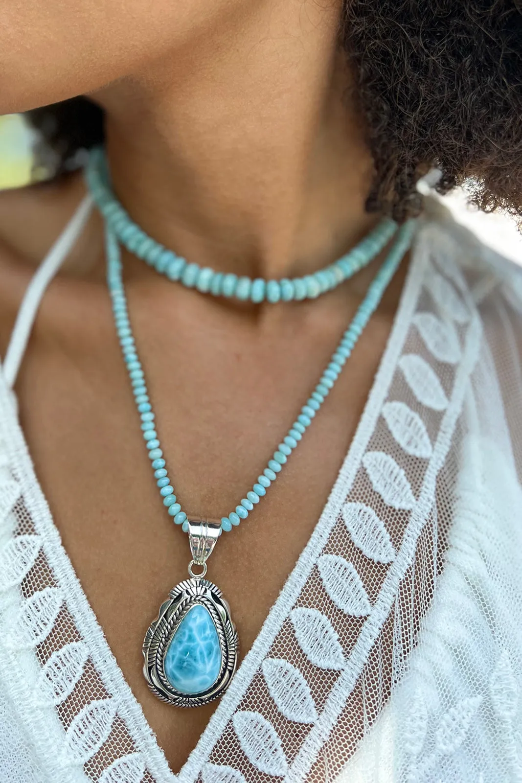 Larimar Rondelle Bead Necklace