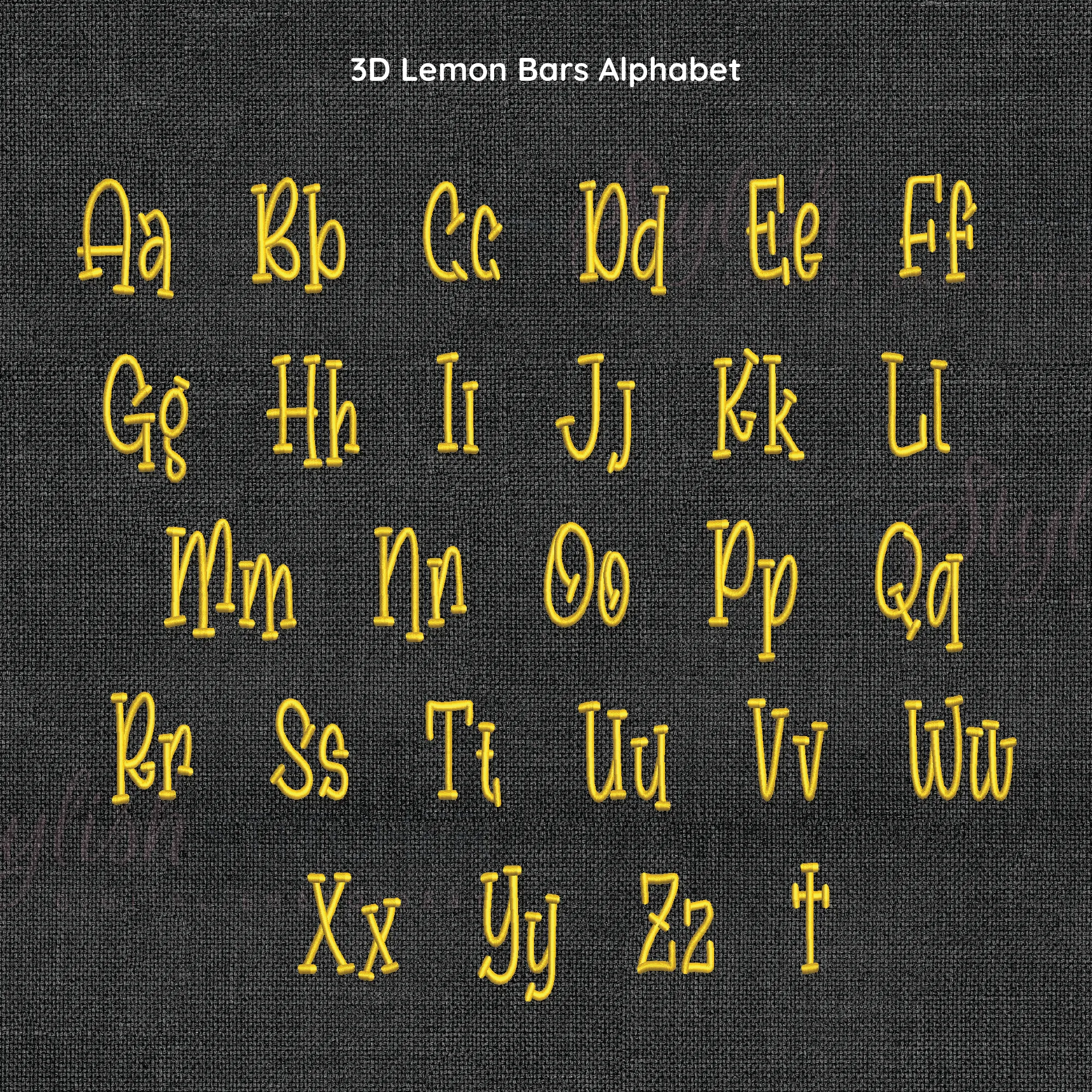 Lemon Bars 3D Puff Digital Embroidery Font