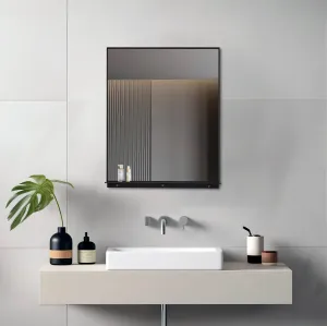 Lexi 24"W x 32"H Rectangular Framed Mirror with Integrated Shelf - in Black & Chrome