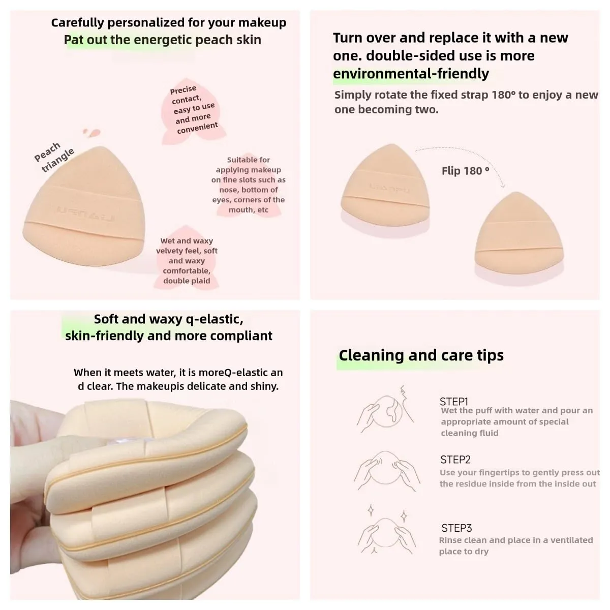 Lian Pu Powder Puff Face Soft Triangle Makeup Puff Makeup Sponge Beauty Blender For Under Eyes And Face Corners Loose Setting Powder Wet And Dry Beauty Makeup Tools (Pink)