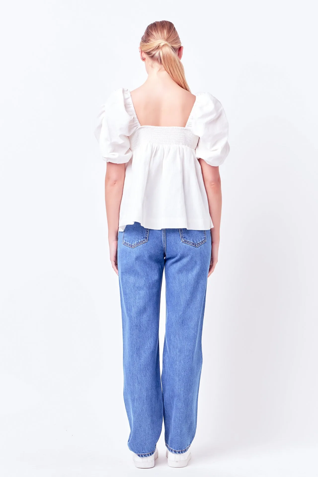 Linen Ruched Sleeve Top