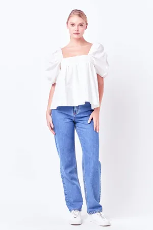 Linen Ruched Sleeve Top