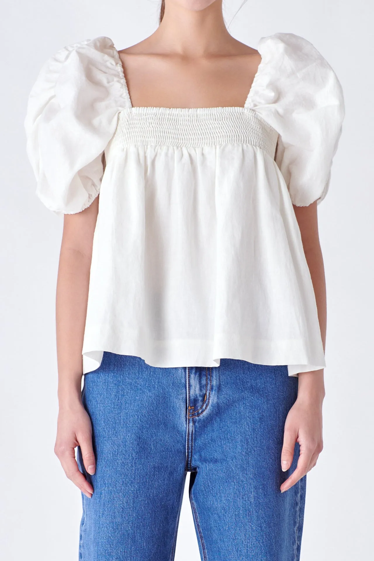 Linen Ruched Sleeve Top