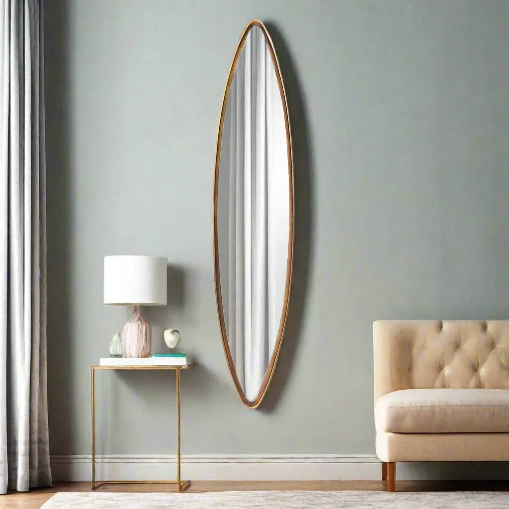 Long & Narrow Gilt Oval Mirror 165 cm x 35 cm