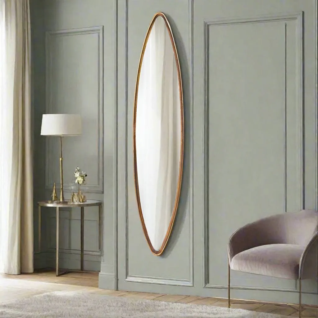 Long & Narrow Gilt Oval Mirror 165 cm x 35 cm