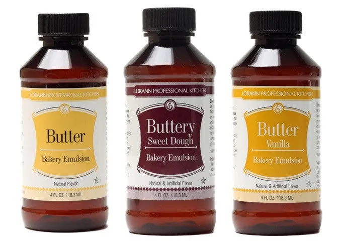 LorAnn Oils Bakery Emulsion Set of 3, Butter, Buttery Sweet Dough, Butter Vanilla