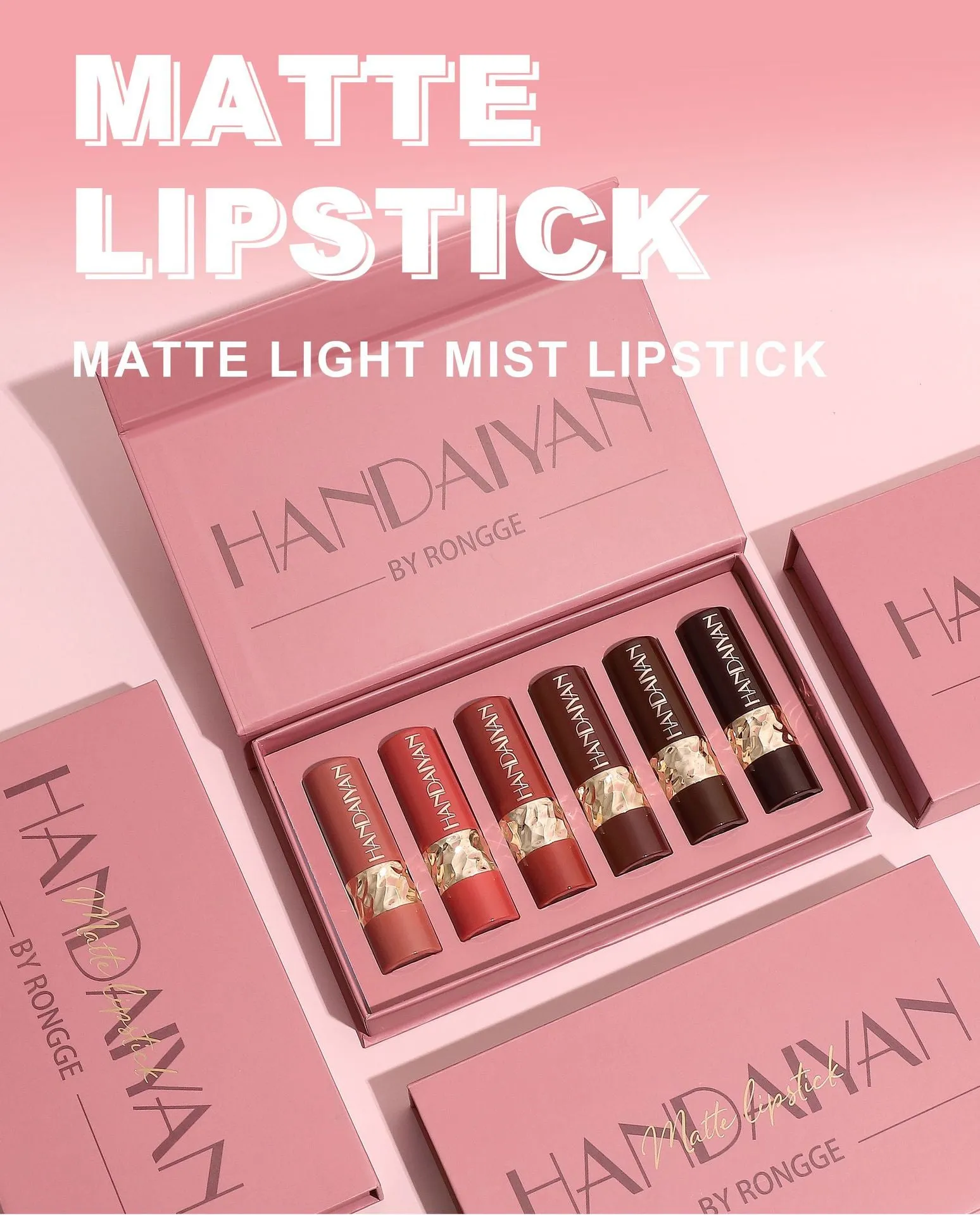 Luxurious Matte Lipstick Set of 6, Natural & Easy-to-Apply Lip Colors