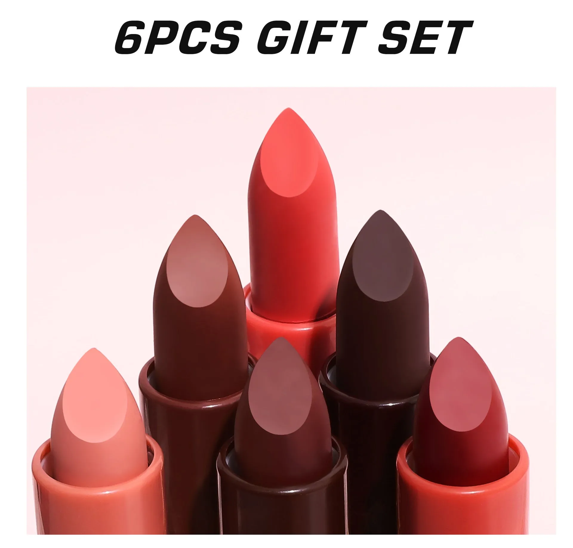 Luxurious Matte Lipstick Set of 6, Natural & Easy-to-Apply Lip Colors