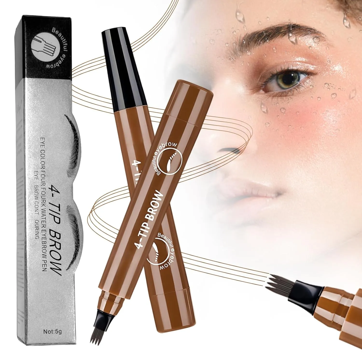 Magic Eyebrow Pencil, 2025 Upgrade 3D Waterproof Microblading Eyebrow Pen 4 Fork Tip Tattoo Pencil, Natural Fine Stroke Microblading Eyebrows Pencils Contouring Pen for Women Girls (Dark brown)