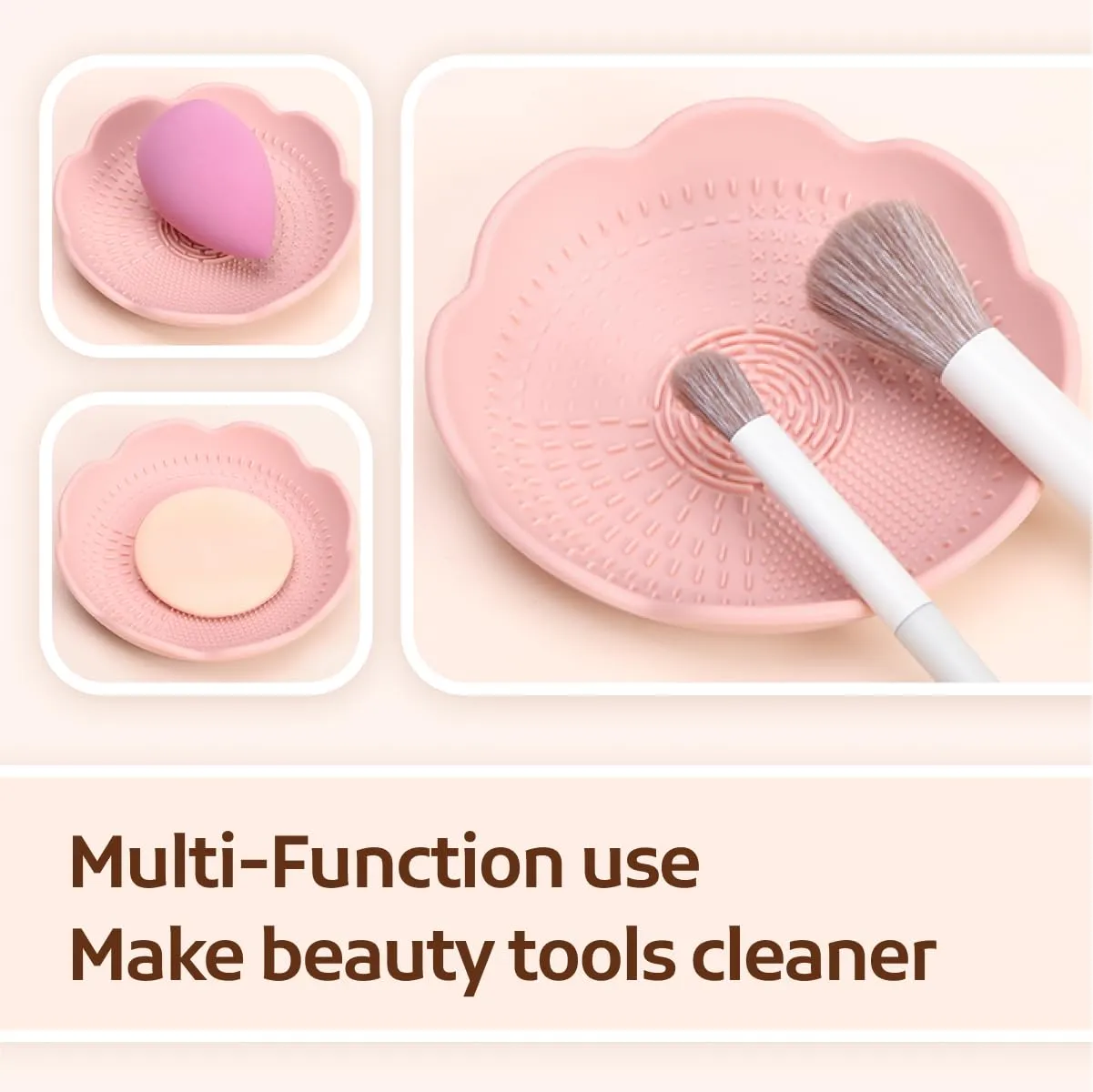 Makeup Brush Cleaner,Silicone Makeup Brush Cleaner Mat,Petal Makeup Brush Cleaner and Holder Bowl,Stylish Cosmetic Brush Cleaner Pad Bowl for Makeup Brush and Drawing Tool,2 PCS-Pink,Yellow