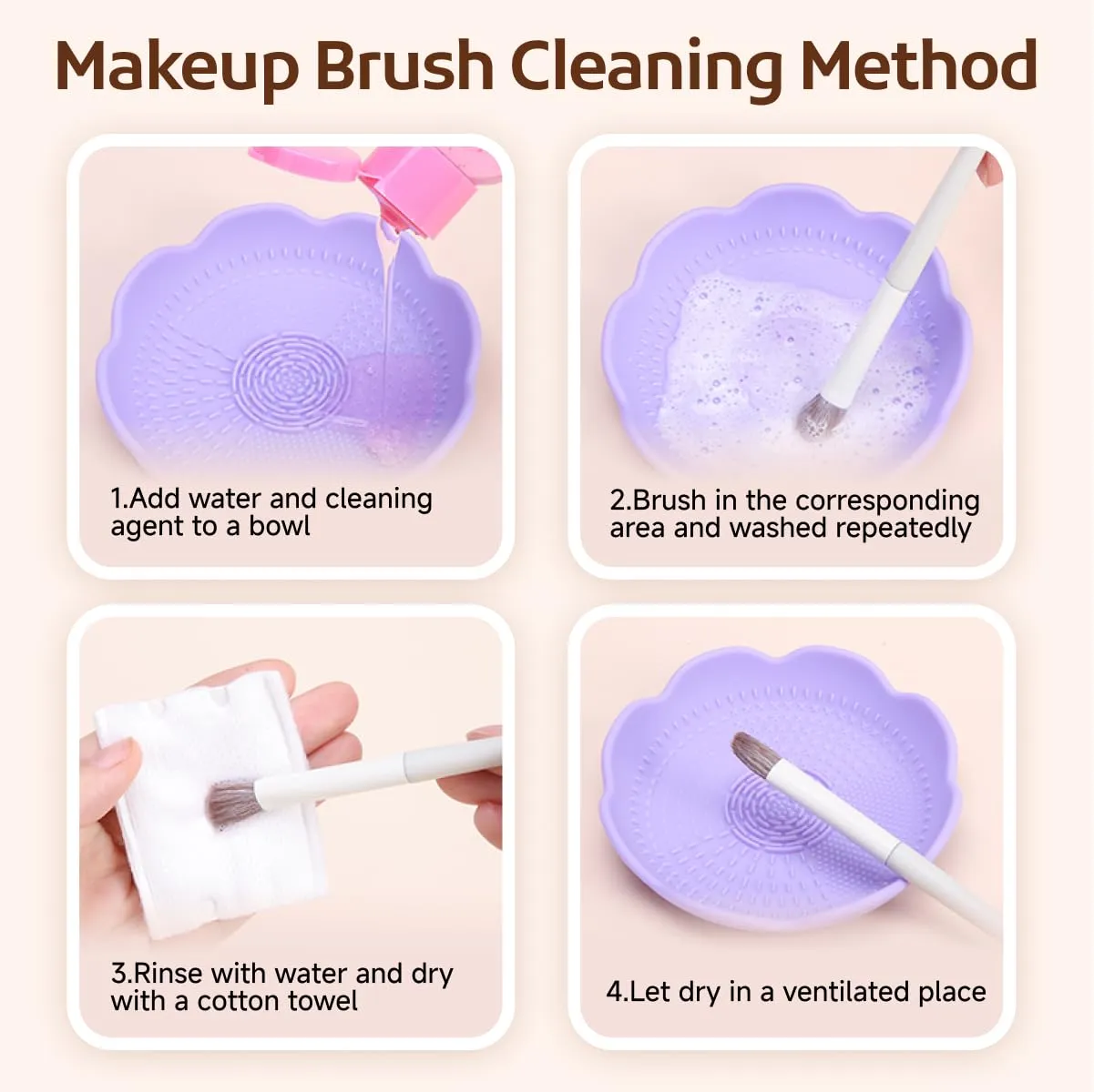 Makeup Brush Cleaner,Silicone Makeup Brush Cleaner Mat,Petal Makeup Brush Cleaner and Holder Bowl,Stylish Cosmetic Brush Cleaner Pad Bowl for Makeup Brush and Drawing Tool,2 PCS-Pink,Yellow