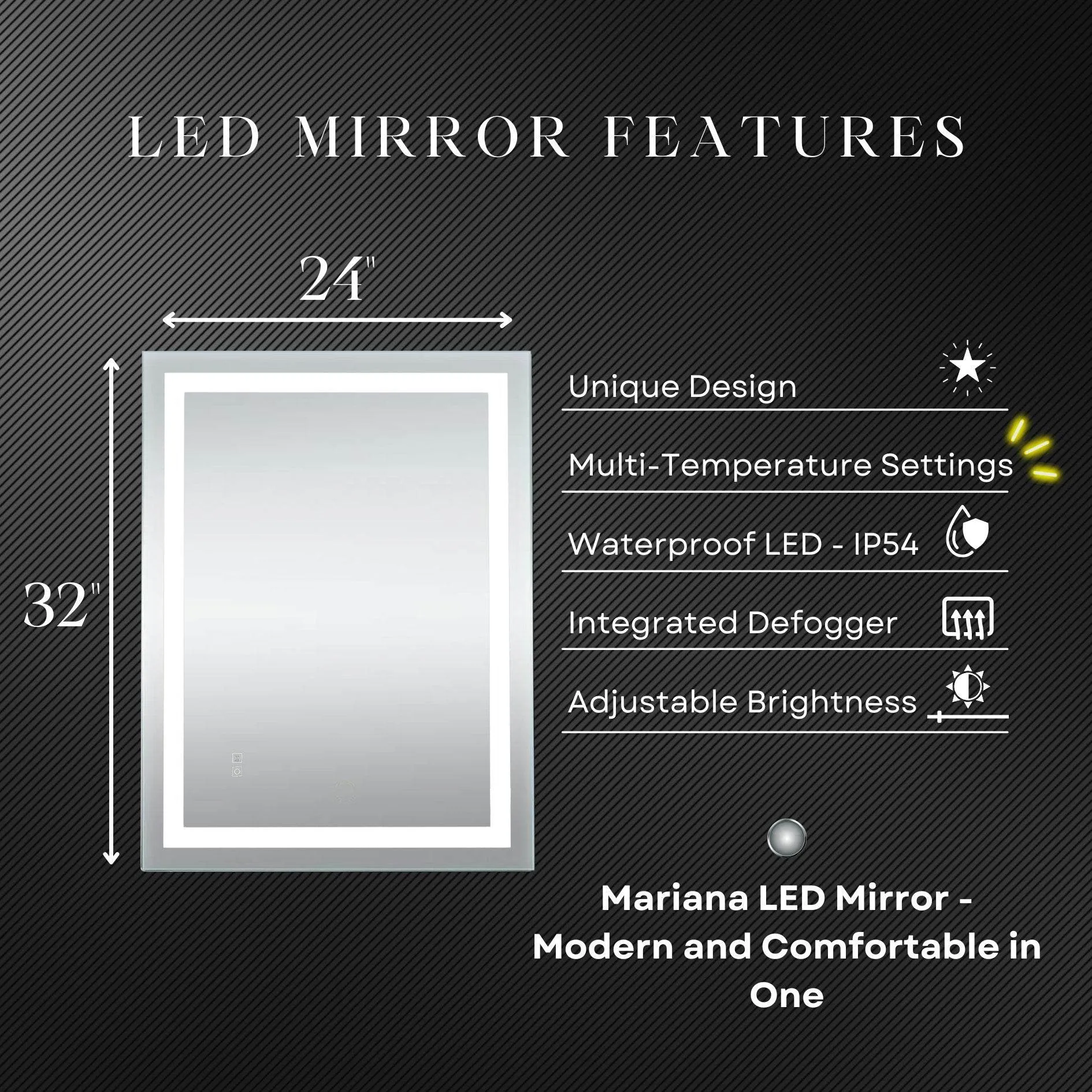 Mariana Rectangular LED Bathroom Mirror with Dimmer & Defogger - Available in 2 Sizes