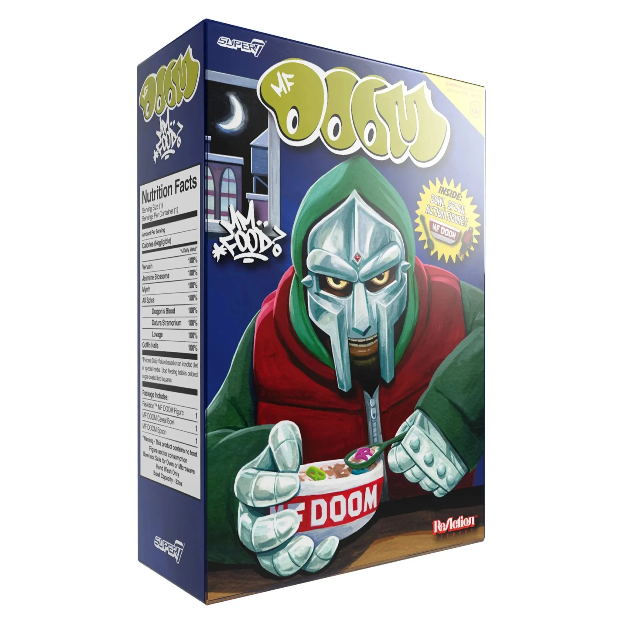 MF DOOM ReAction Figures Wave 2 MF DOOM (Mm..Food) Cereal Box & Toy