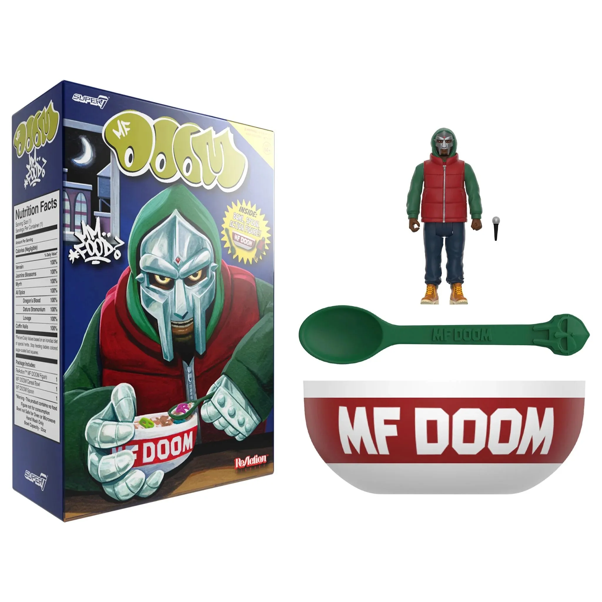 MF DOOM ReAction Figures Wave 2 MF DOOM (Mm..Food) Cereal Box & Toy