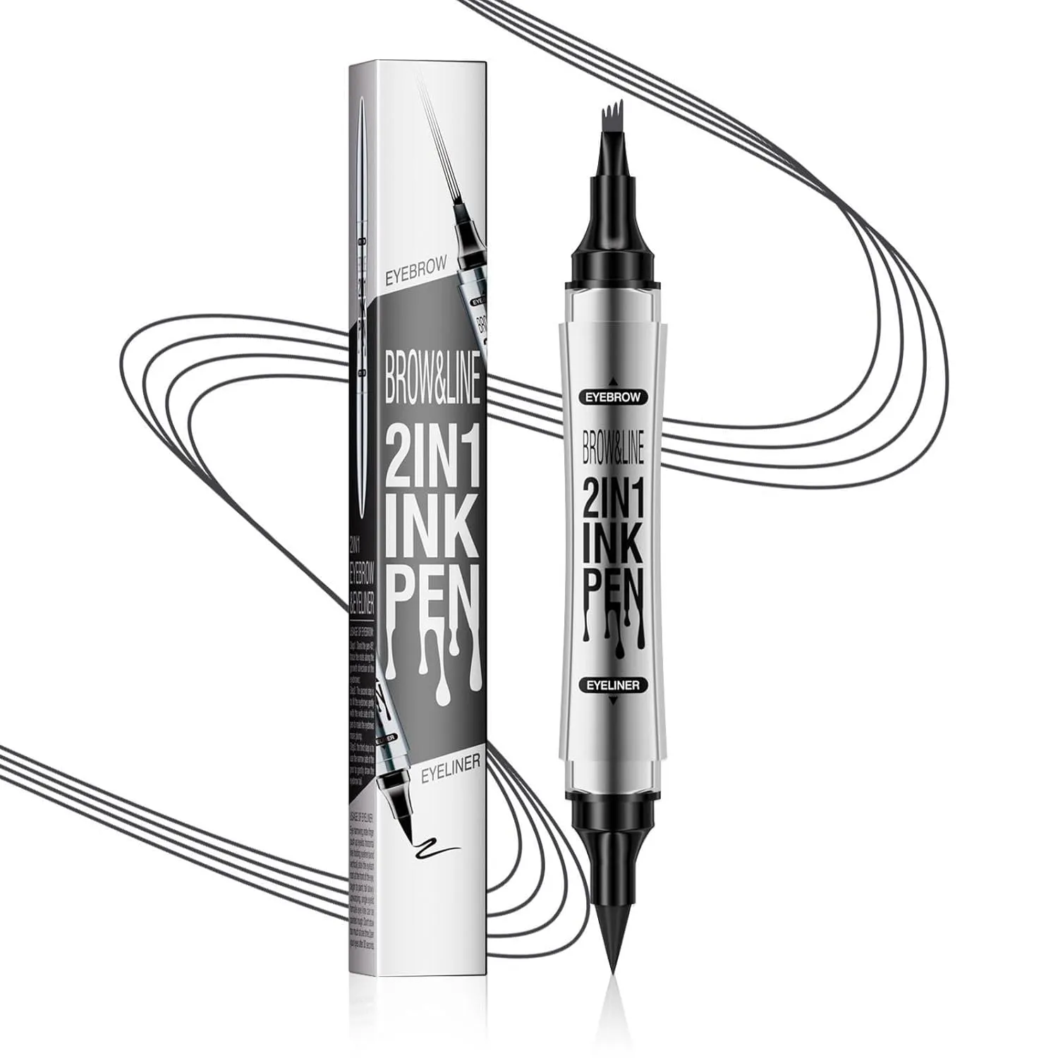 Microblading Eyebrow Pen - Eyebrow Pencil Magical 2-in-1 Dual-Ended Brow Pencils with 4-Fork-Tip & Precise Brush-Tip, Create Natural Hair-Like Brows & Eyeliner for Women, Last All-Day Pen (Gray)