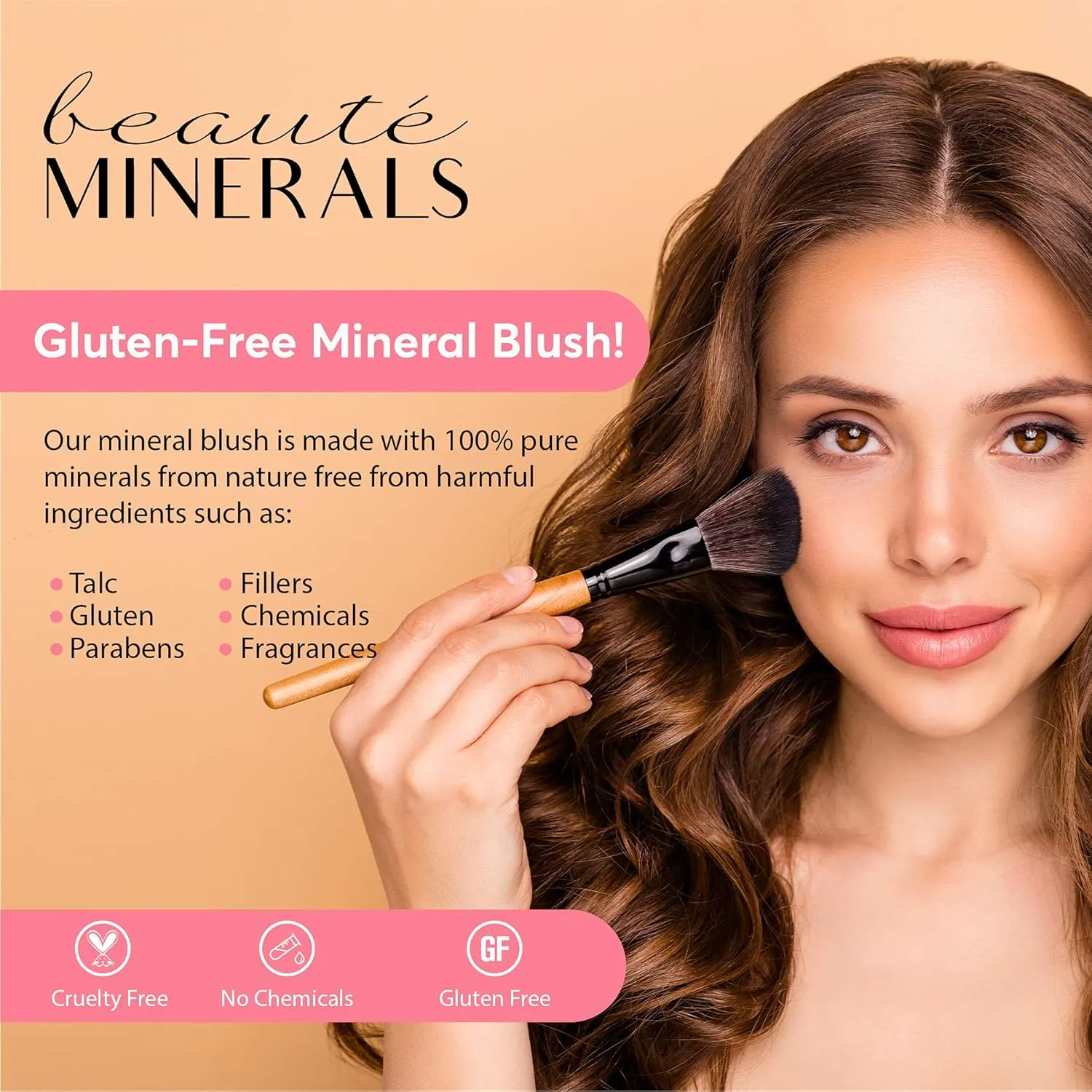 Mineral Blush Powder by Beaut Minerals | Gluten Free Pressed Powder Blush Makeup: Natural Makeup Contour, Blush and Highlighter Palette for Glowing Skin, Body Shimmer, Lip and Cheek Tint in Peachy