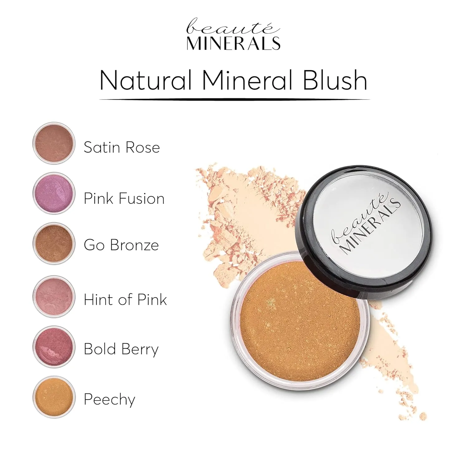Mineral Blush Powder by Beaut Minerals | Gluten Free Pressed Powder Blush Makeup: Natural Makeup Contour, Blush and Highlighter Palette for Glowing Skin, Body Shimmer, Lip and Cheek Tint in Peachy
