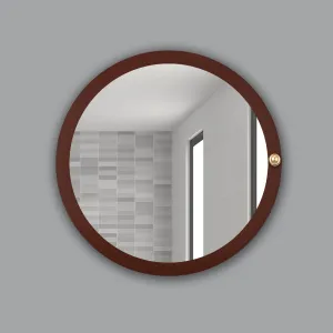 Modish Circular Wooden Bathroom Cabinet Mirror with 2 Spacious Shelves with Brown Finish