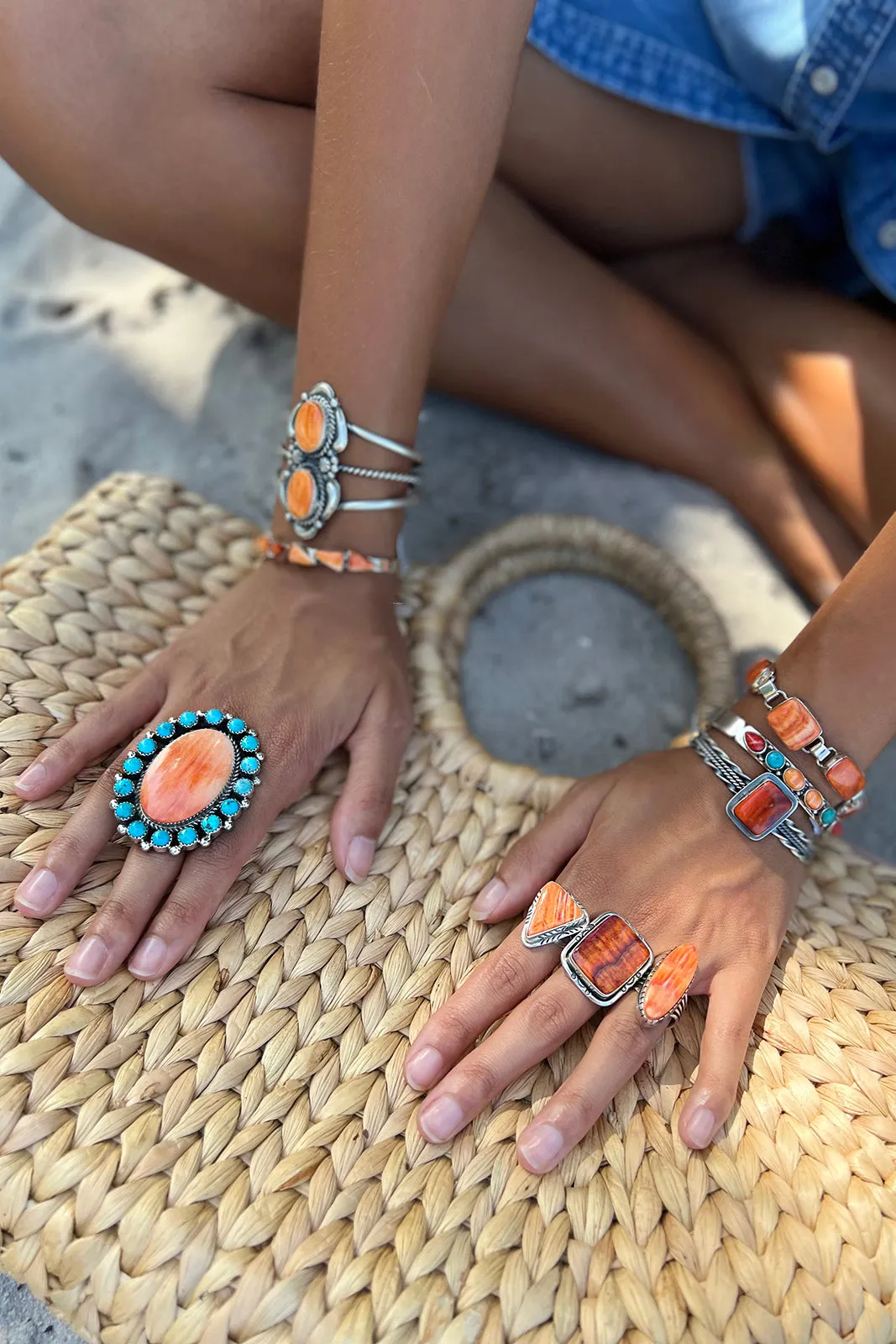 Navajo Delbert Vandever Orange Spiny Shell Ring (Size 6 3/4)