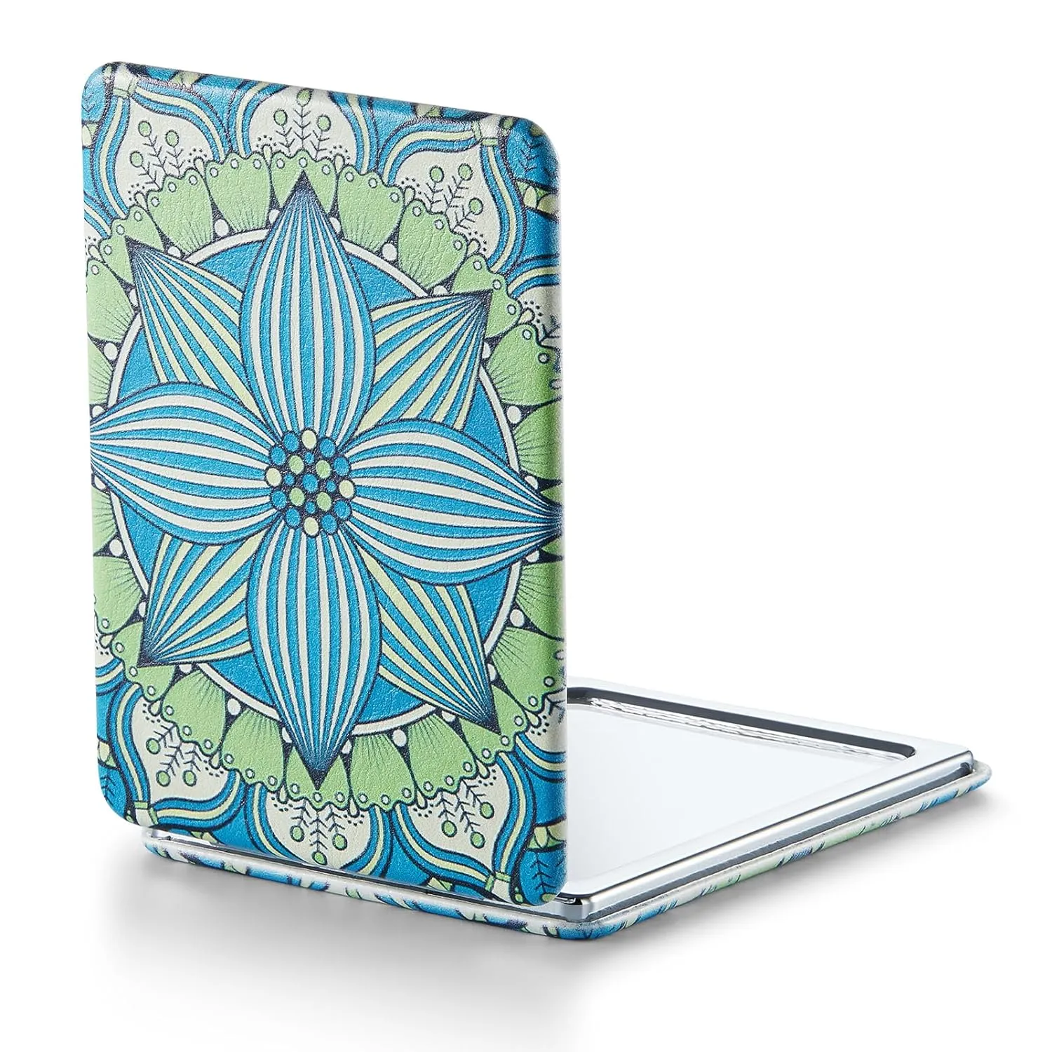 OMIRO 1X/3X Magnifying Mirror, Unique Painting Compact Mirror with Classical PU Leather (Flower Mandala 2)