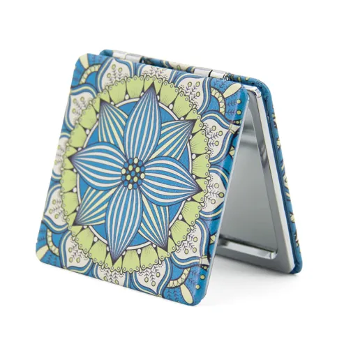 OMIRO 1X/3X Magnifying Mirror, Unique Painting Compact Mirror with Classical PU Leather (Flower Mandala 2)