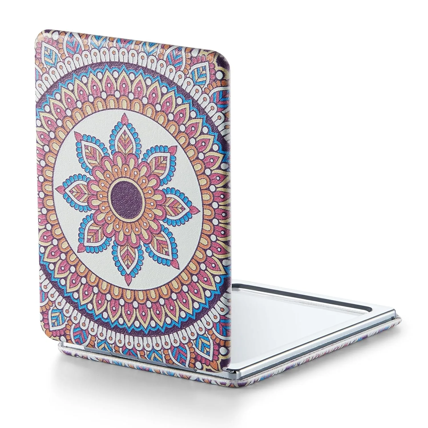 OMIRO 1X/3X Magnifying Mirror, Unique Painting Compact Mirror with Classical PU Leather (Flower Mandala 2)