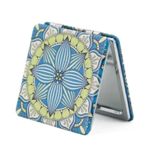 OMIRO 1X/3X Magnifying Mirror, Unique Painting Compact Mirror with Classical PU Leather (Flower Mandala 2)