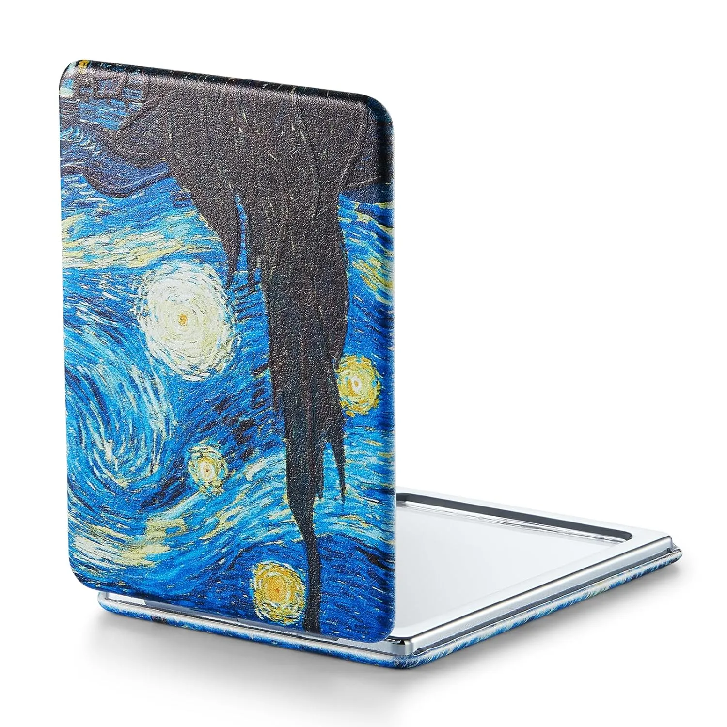 OMIRO 1X/3X Magnifying Mirror, Unique Painting Compact Mirror with Classical PU Leather (Flower Mandala 2)