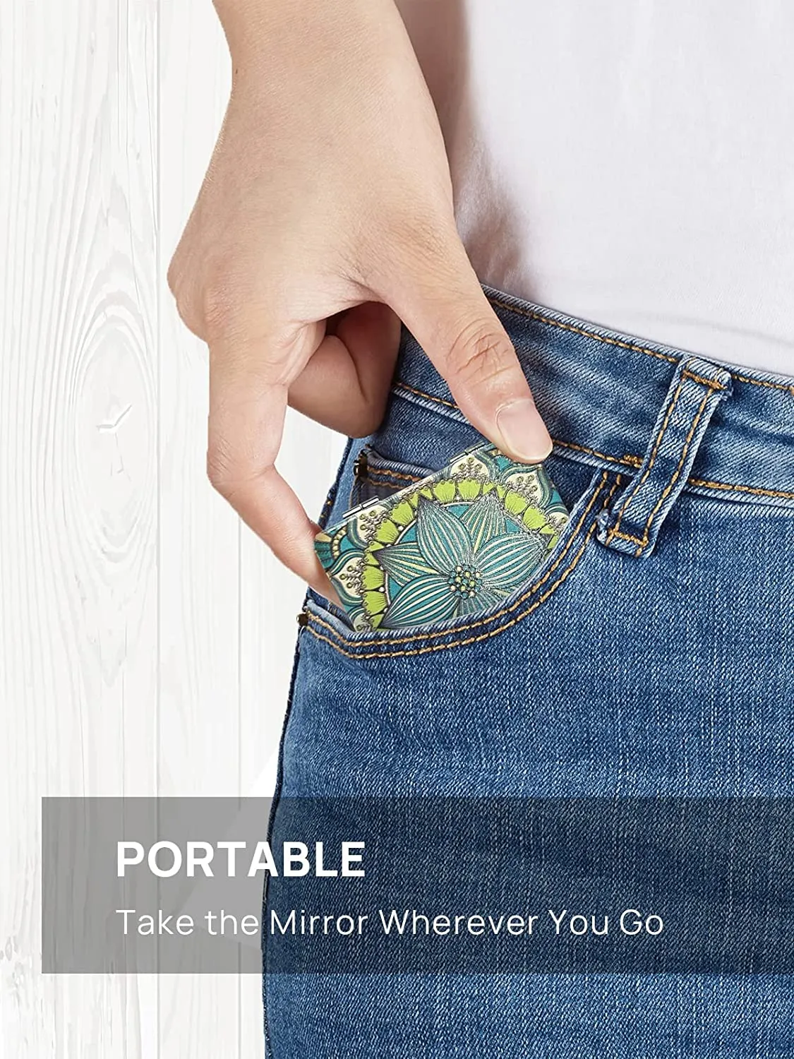 OMIRO 1X/3X Magnifying Mirror, Unique Painting Compact Mirror with Classical PU Leather (Flower Mandala 2)