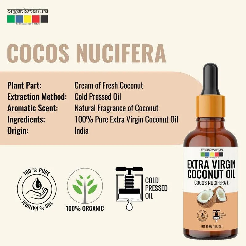 Organix Mantra Extra Virgin Coconut Oil for Hair, Body & Face Nourishment 100% Pure, Natural & Cold Pressed Organic Oil, 30ML