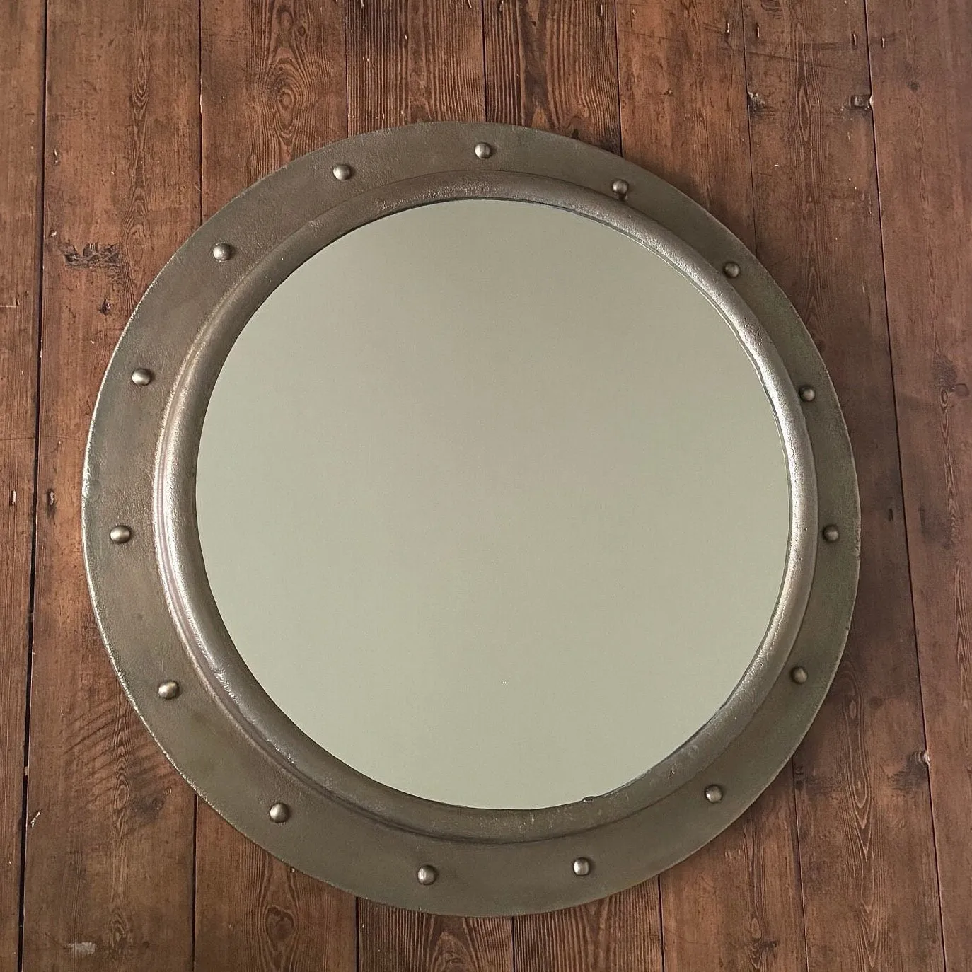 Oversized XL Antique Brass Mirror Solid Cast Nautical Industrial US Navy Deck Yacht Master by Maxlume  ~ 61cm