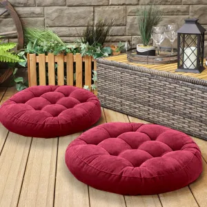 Pack of 2 Velvet Floor Cushions Maroon (Filled)