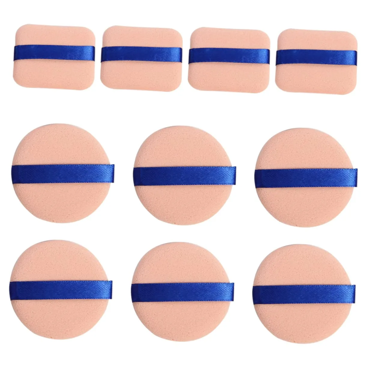 PartyKindom 10PCS Makeup Powder Puff Dual Use Dry Wet Sponge for Foundation Concealer Blush Square Round Cosmetic with Ribbon Smooth Touch for All Loose Powders