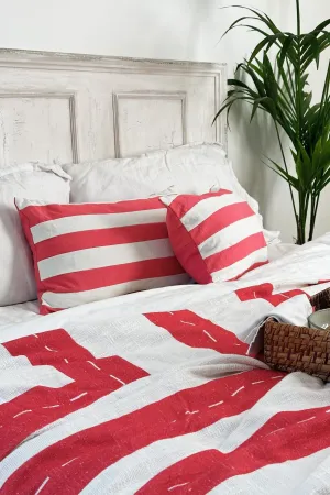 Pink and White Striped Cotton Zero Waste Rectangular Cushion