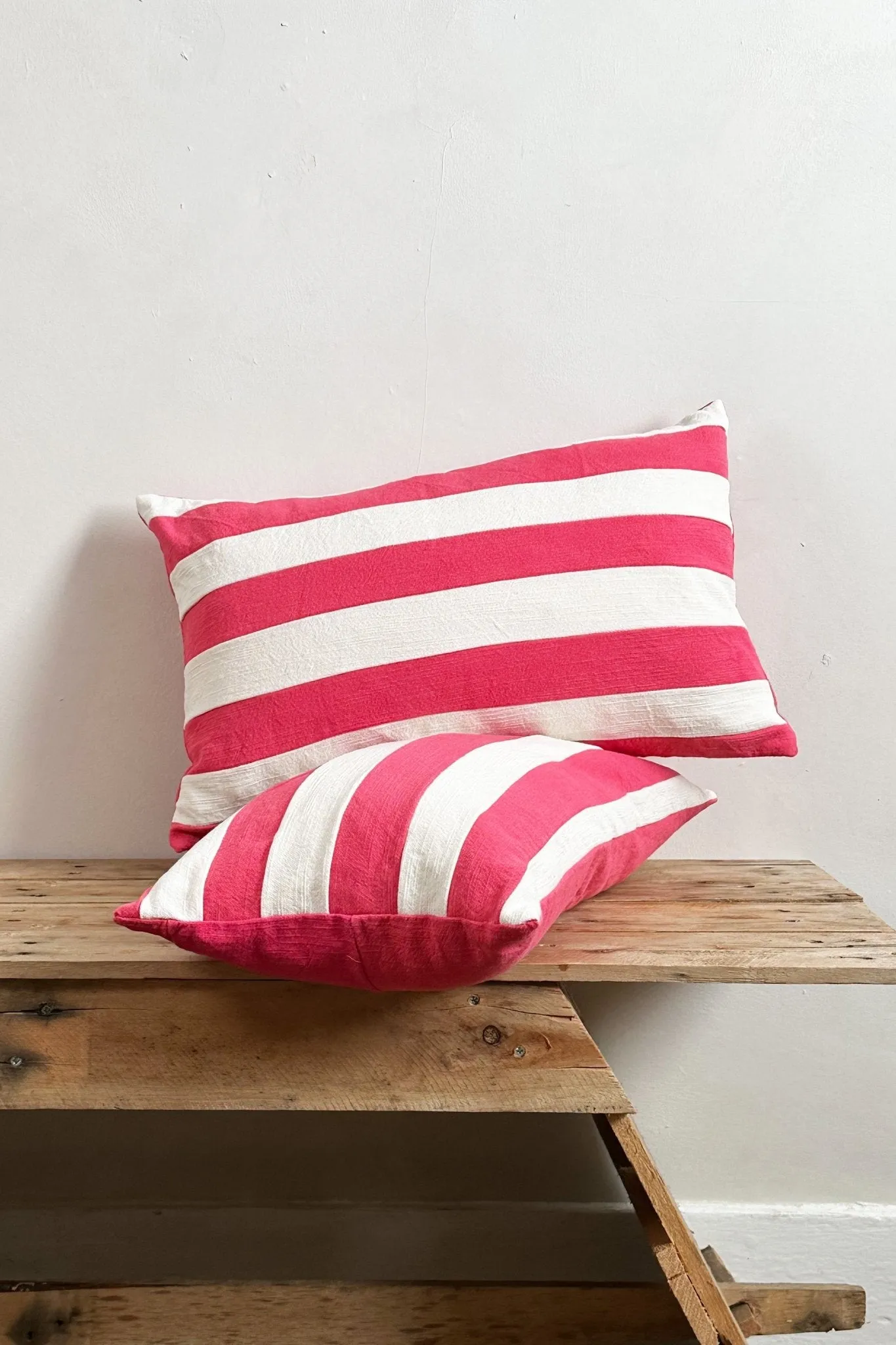 Pink and White Striped Cotton Zero Waste Rectangular Cushion