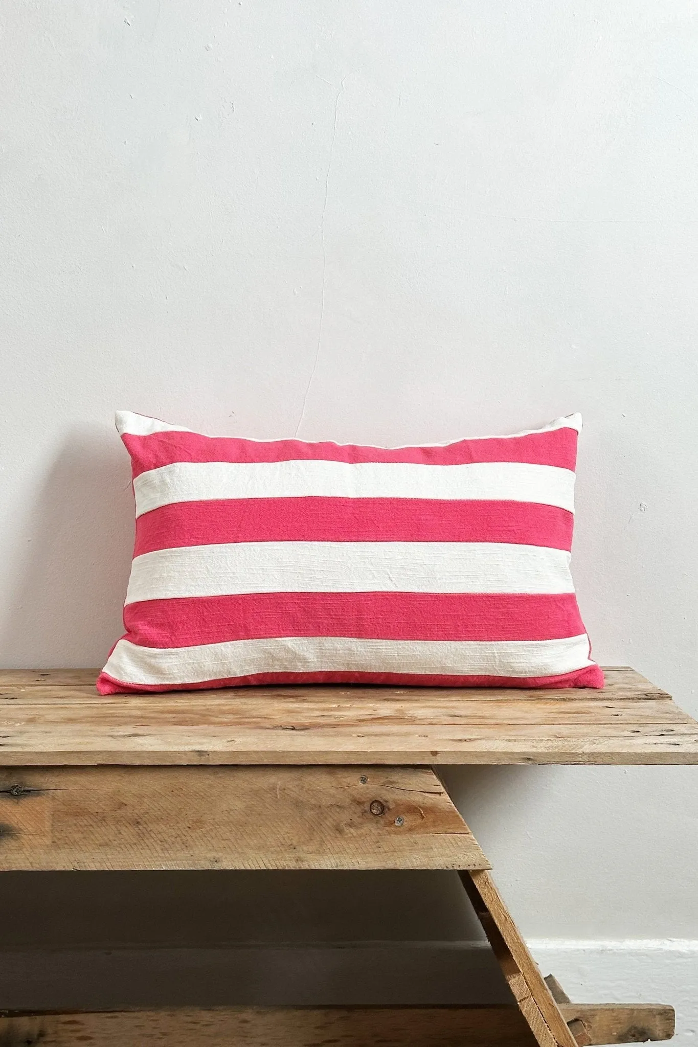 Pink and White Striped Cotton Zero Waste Rectangular Cushion