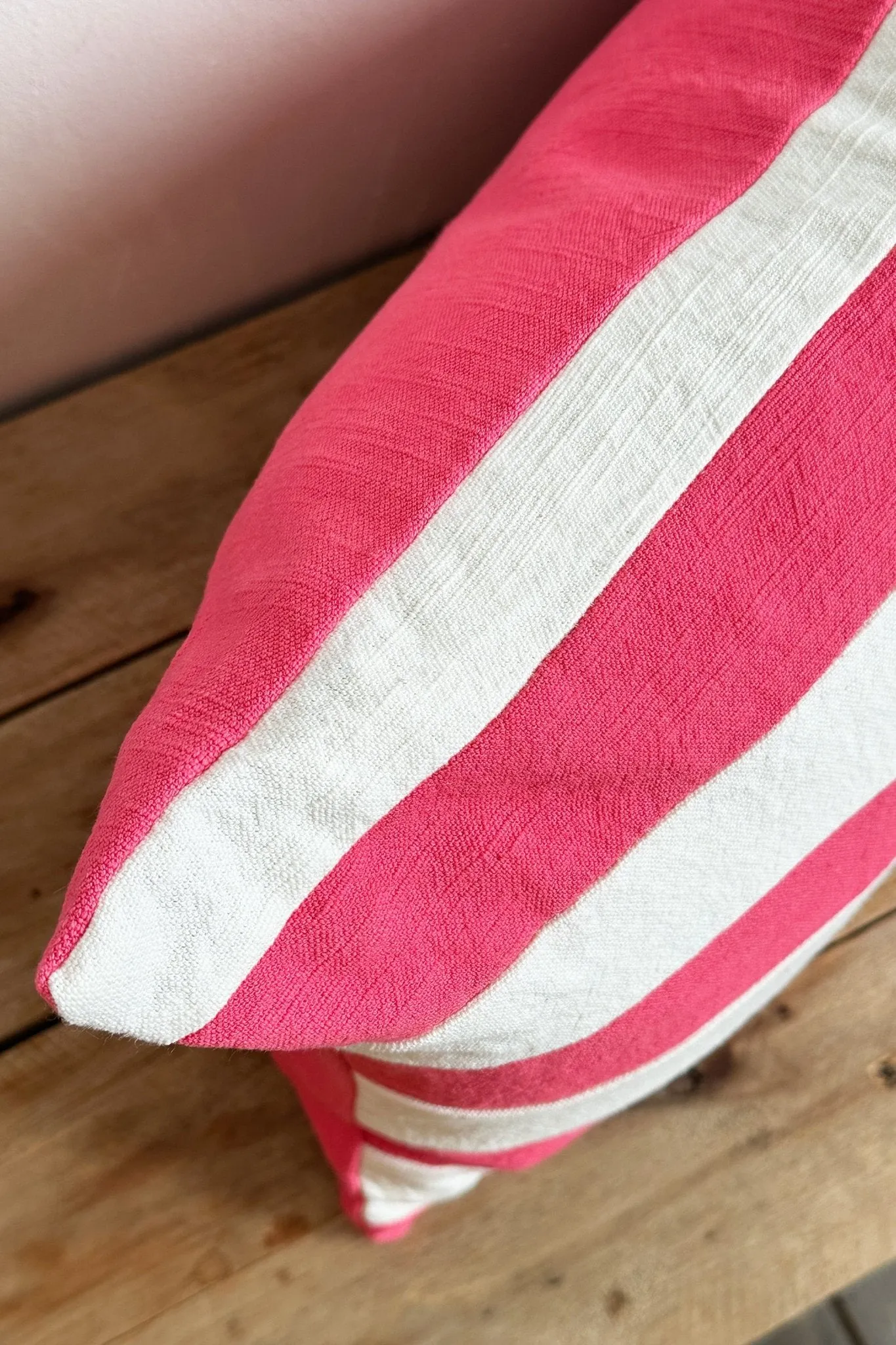 Pink and White Striped Cotton Zero Waste Rectangular Cushion