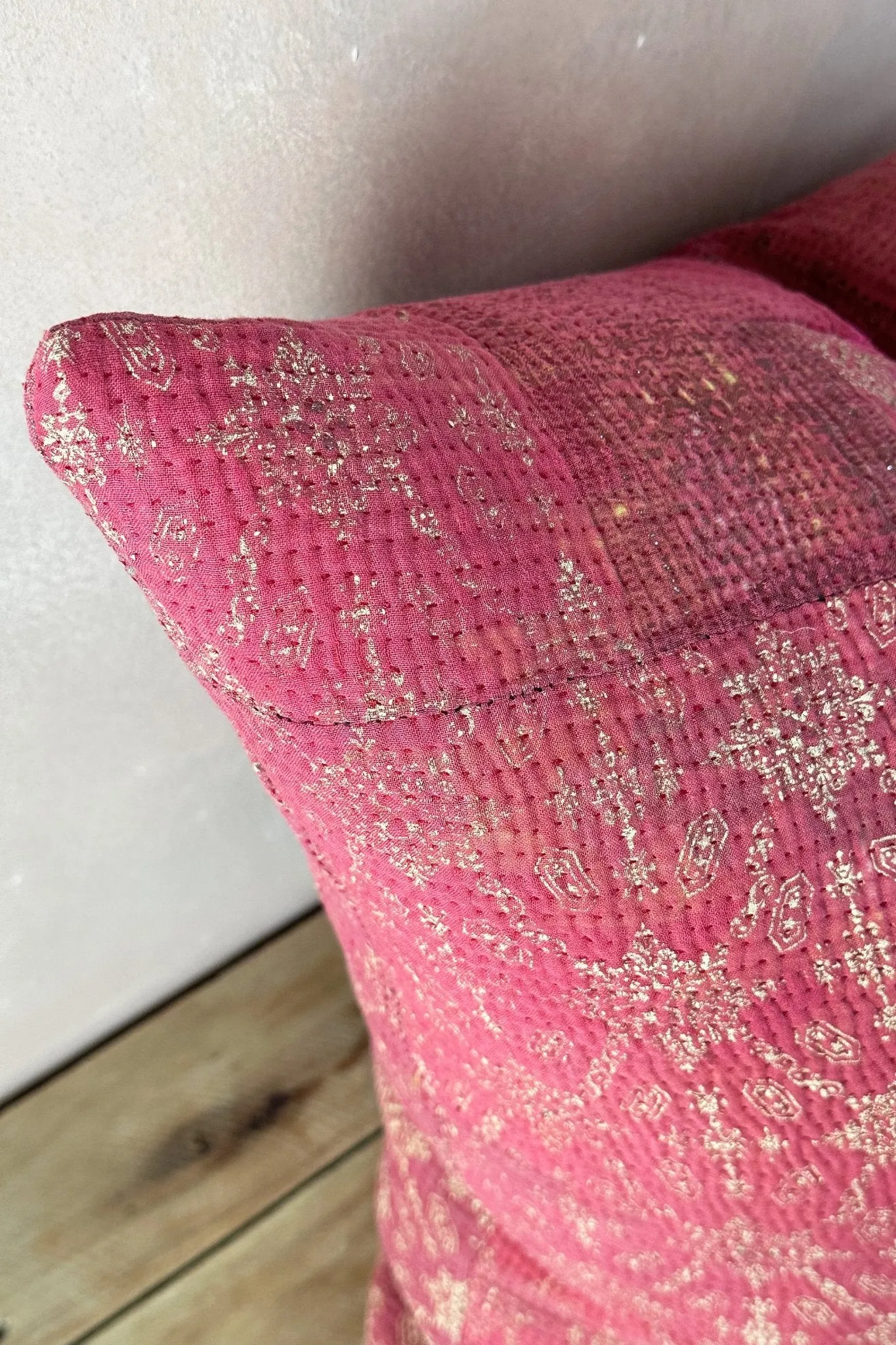 Pink Handmade Vintage Kantha Cushion Square 50cm