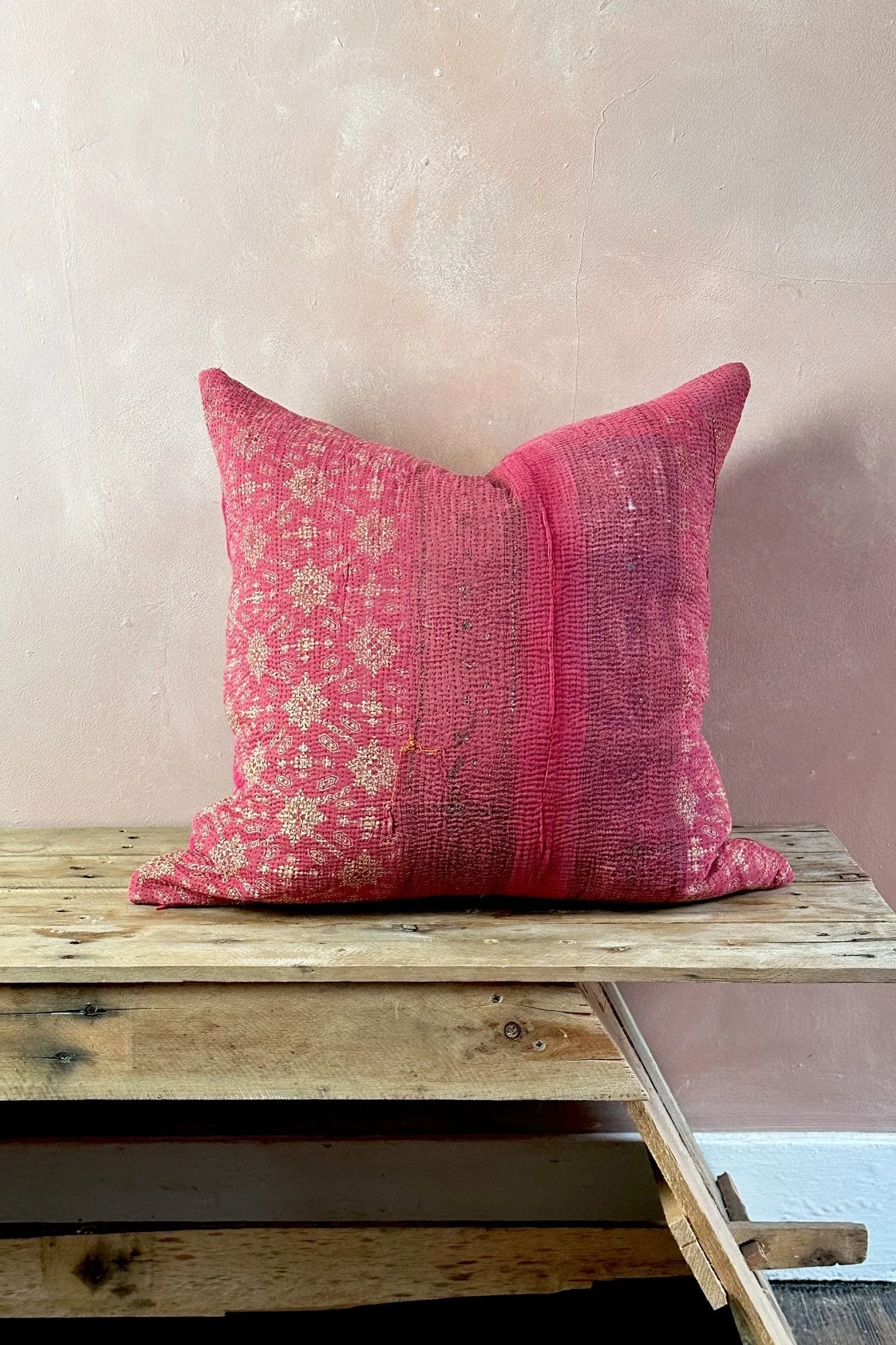 Pink Handmade Vintage Kantha Cushion Square 50cm