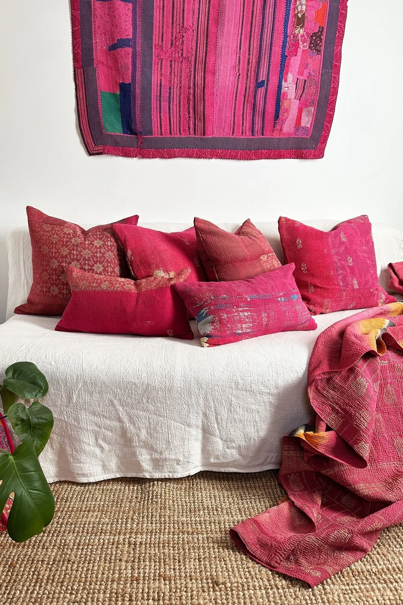 Pink Handmade Vintage Kantha Cushion Square 50cm