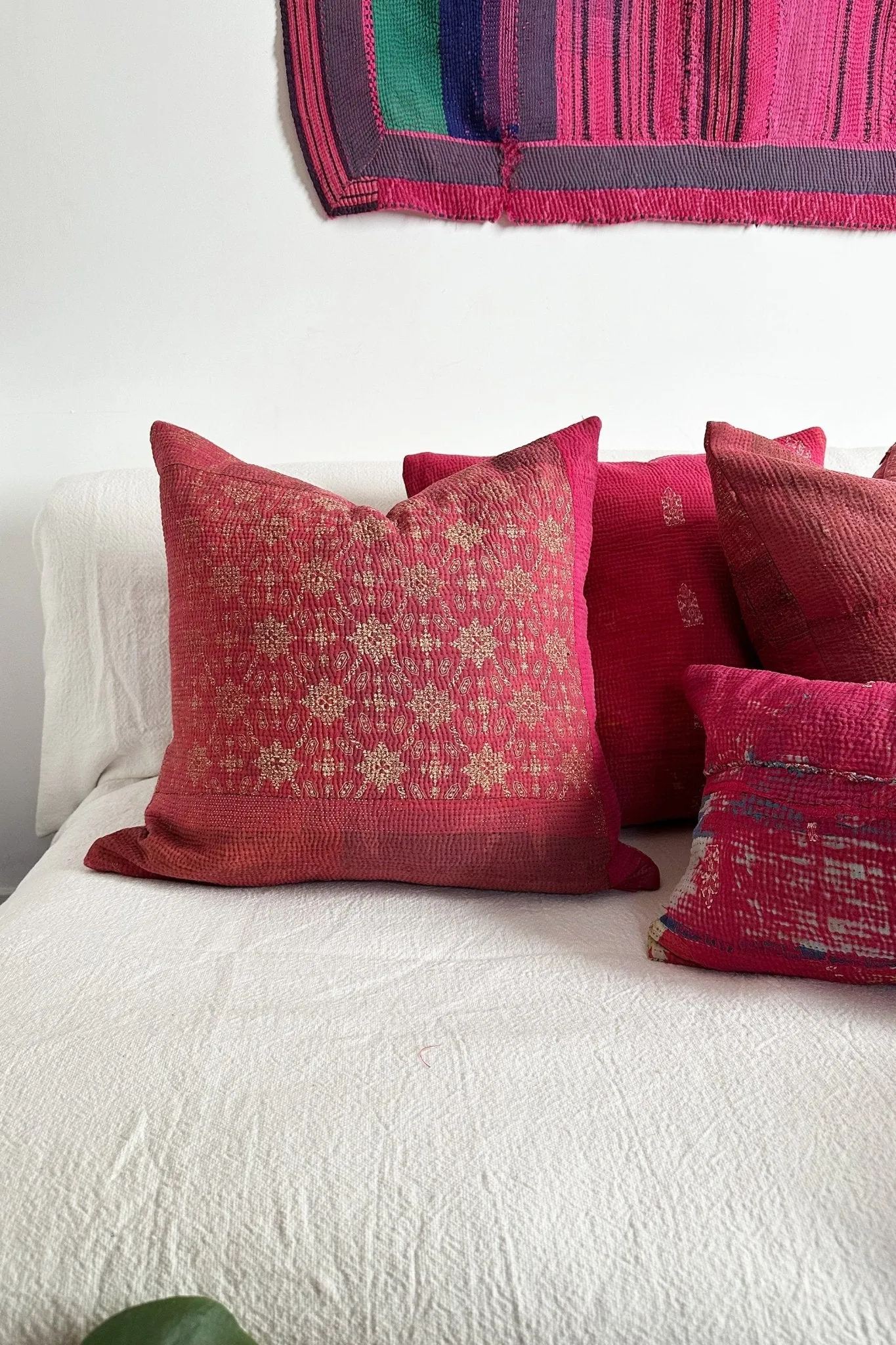 Pink Handmade Vintage Kantha Cushion Square 50cm